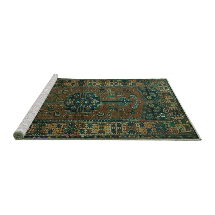 Sideview of Machine Washable Persian Turquoise Traditional Area Rugs, wshtr672turq