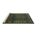 Sideview of Machine Washable Persian Turquoise Traditional Area Rugs, wshtr672turq