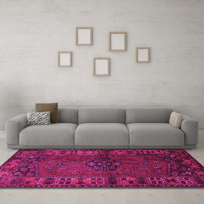Machine Washable Persian Pink Traditional Rug in a Living Room, wshtr672pnk