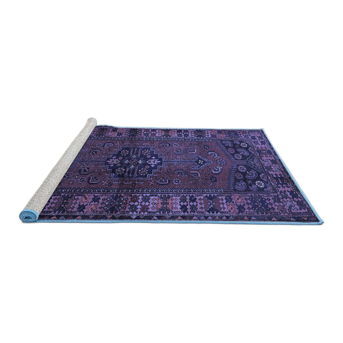 Sideview of Machine Washable Persian Blue Traditional Rug, wshtr672blu