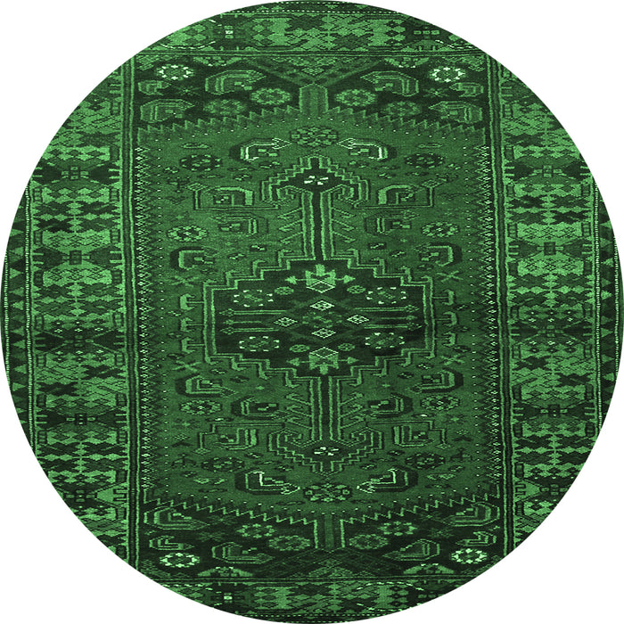 Round Machine Washable Persian Emerald Green Traditional Area Rugs, wshtr672emgrn