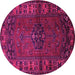 Round Machine Washable Persian Pink Traditional Rug, wshtr672pnk