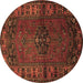 Round Persian Brown Traditional Rug, tr672brn