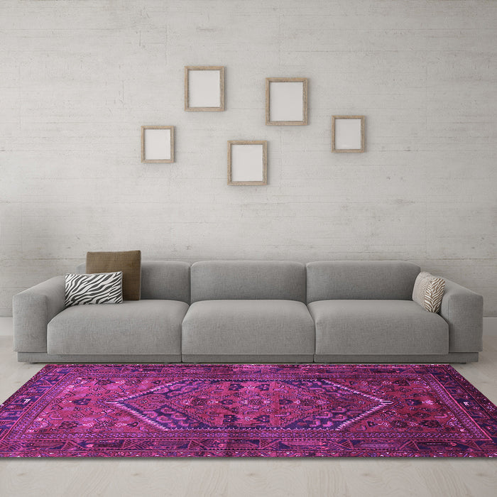 Machine Washable Persian Purple Traditional Area Rugs in a Living Room, wshtr673pur