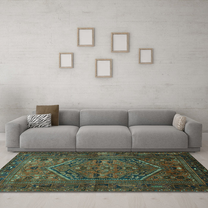 Machine Washable Persian Turquoise Traditional Area Rugs in a Living Room,, wshtr673turq