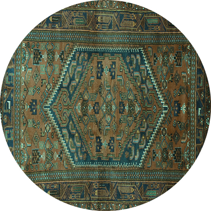 Round Persian Turquoise Traditional Rug, tr673turq