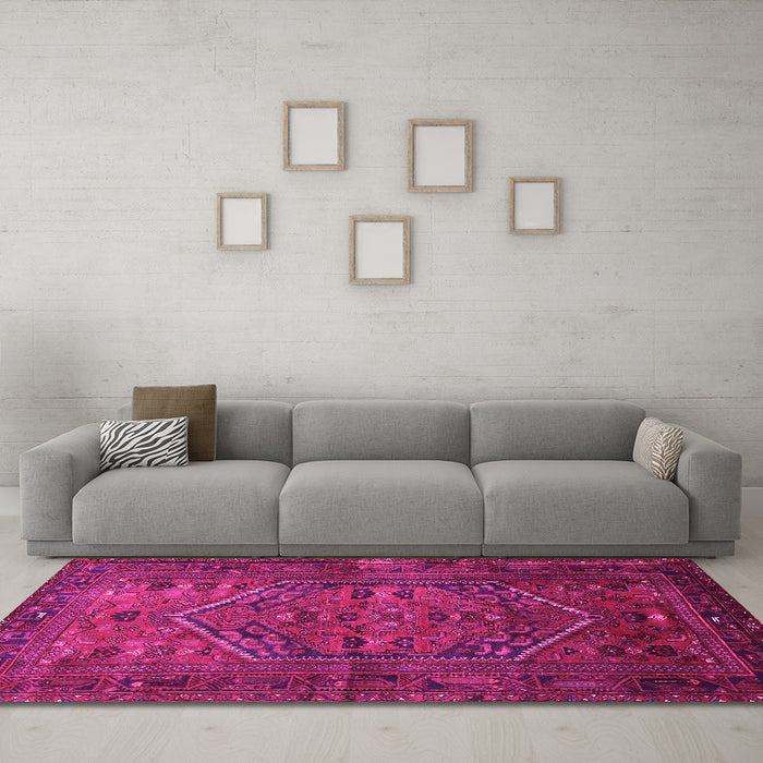Machine Washable Persian Pink Traditional Rug in a Living Room, wshtr673pnk