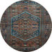 Round Machine Washable Persian Light Blue Traditional Rug, wshtr673lblu