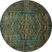 Round Machine Washable Persian Turquoise Traditional Area Rugs, wshtr673turq