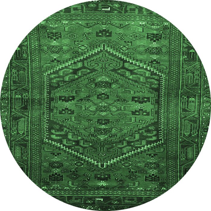 Round Machine Washable Persian Emerald Green Traditional Area Rugs, wshtr673emgrn