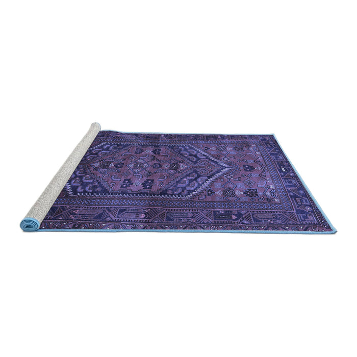 Sideview of Machine Washable Persian Blue Traditional Rug, wshtr673blu