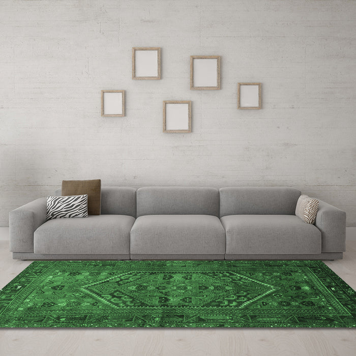 Machine Washable Persian Emerald Green Traditional Area Rugs in a Living Room,, wshtr673emgrn