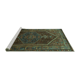 Sideview of Machine Washable Persian Turquoise Traditional Area Rugs, wshtr674turq