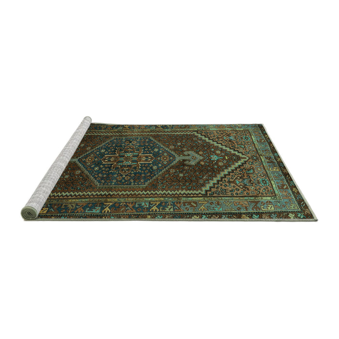 Sideview of Machine Washable Persian Turquoise Traditional Area Rugs, wshtr674turq