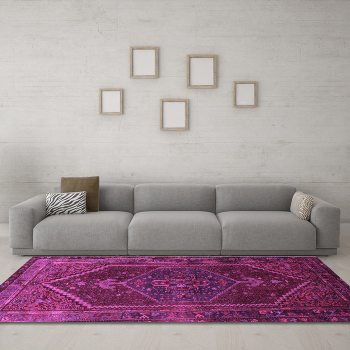 Machine Washable Persian Purple Traditional Area Rugs in a Living Room, wshtr674pur