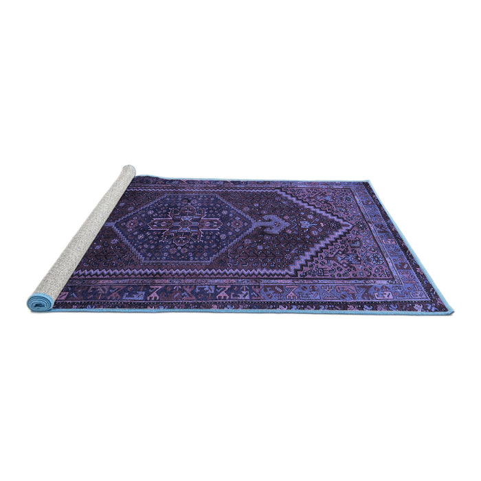 Sideview of Machine Washable Persian Blue Traditional Rug, wshtr674blu