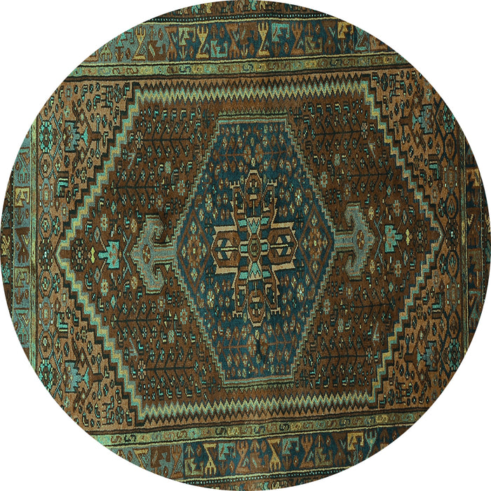 Round Persian Turquoise Traditional Rug, tr674turq