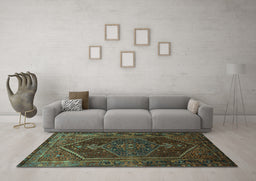 Machine Washable Persian Turquoise Traditional Area Rugs in a Living Room,, wshtr674turq