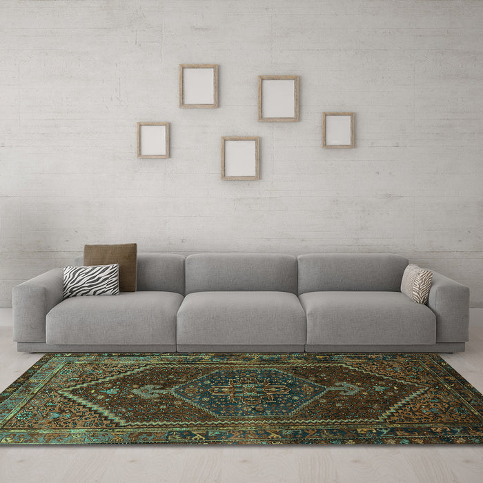 Machine Washable Persian Turquoise Traditional Area Rugs in a Living Room,, wshtr674turq