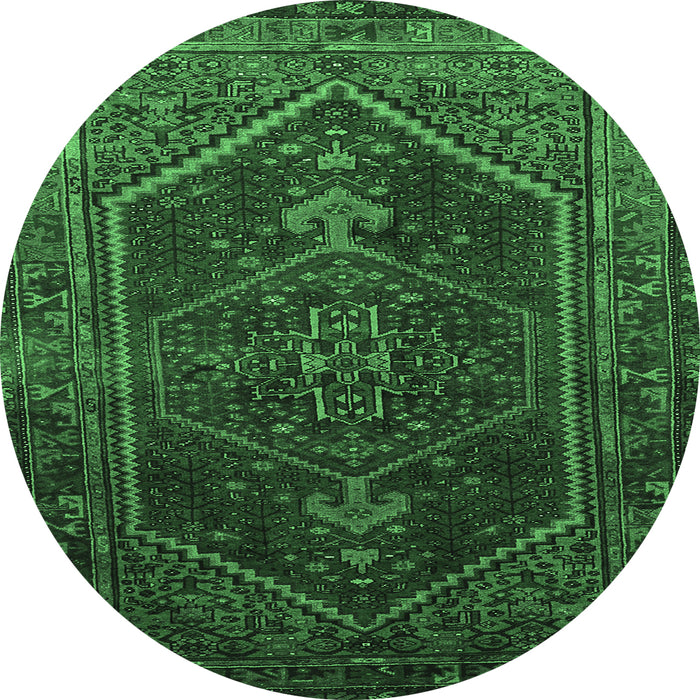 Round Machine Washable Persian Emerald Green Traditional Area Rugs, wshtr674emgrn