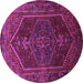 Round Machine Washable Persian Purple Traditional Area Rugs, wshtr674pur