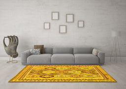 Machine Washable Southwestern Yellow Country Rug in a Living Room, wshtr675yw