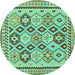 Round Southwestern Turquoise Country Rug, tr675turq