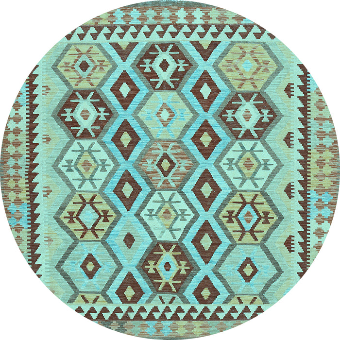 Round Southwestern Light Blue Country Rug, tr675lblu