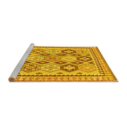 Sideview of Machine Washable Southwestern Yellow Country Rug, wshtr675yw