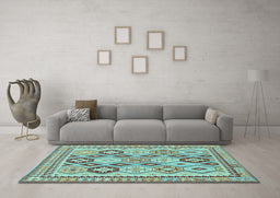 Machine Washable Southwestern Light Blue Country Rug in a Living Room, wshtr675lblu