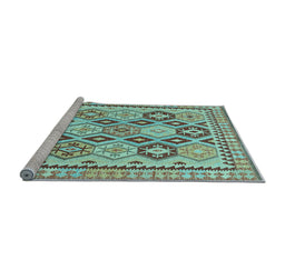 Sideview of Machine Washable Southwestern Light Blue Country Rug, wshtr675lblu