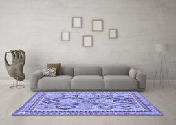 Machine Washable Southwestern Blue Country Rug in a Living Room, wshtr675blu