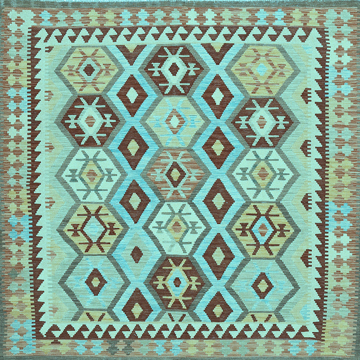 Square Machine Washable Southwestern Light Blue Country Rug, wshtr675lblu