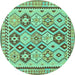 Round Machine Washable Southwestern Turquoise Country Area Rugs, wshtr675turq