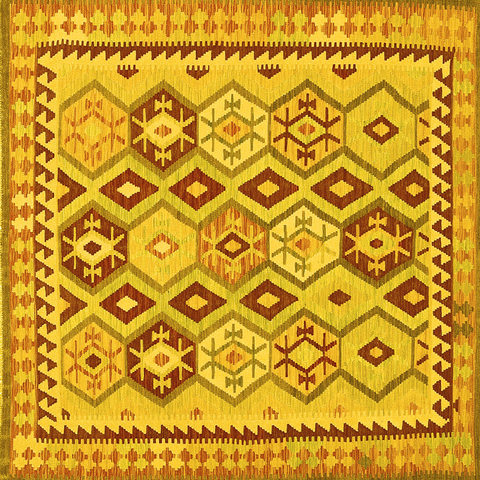 Square Machine Washable Southwestern Yellow Country Rug, wshtr675yw