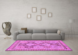 Machine Washable Southwestern Purple Country Area Rugs in a Living Room, wshtr675pur