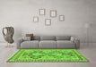Machine Washable Southwestern Green Country Area Rugs in a Living Room,, wshtr675grn