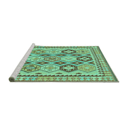 Sideview of Machine Washable Southwestern Turquoise Country Area Rugs, wshtr675turq