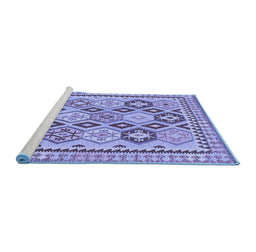 Sideview of Machine Washable Southwestern Blue Country Rug, wshtr675blu