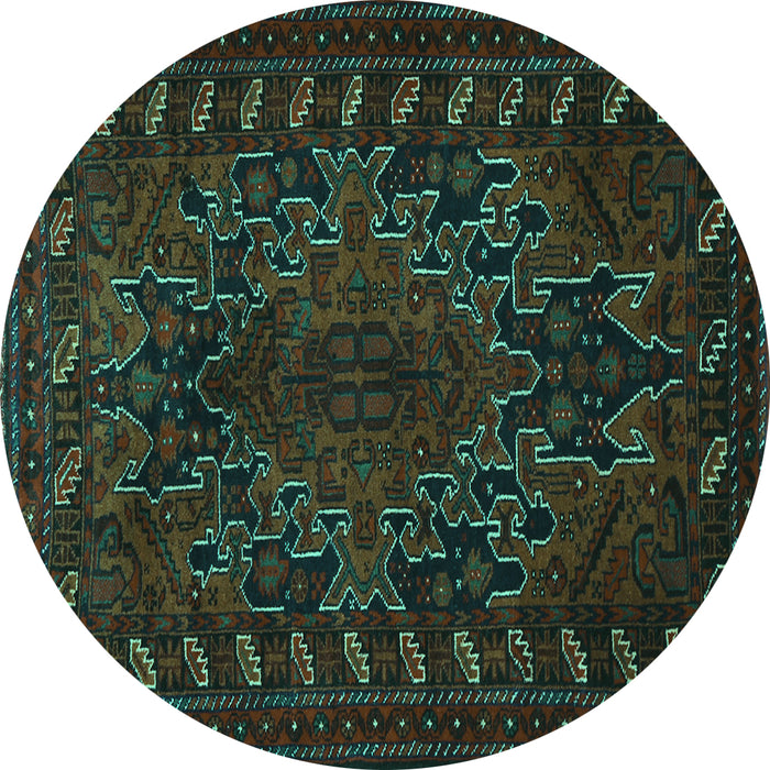 Round Persian Turquoise Traditional Rug, tr676turq