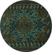 Round Machine Washable Persian Turquoise Traditional Area Rugs, wshtr676turq