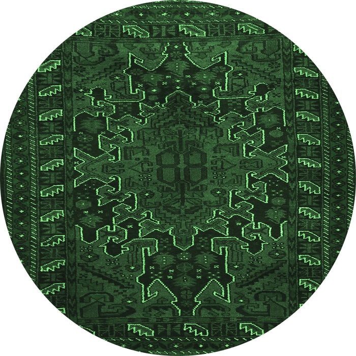 Round Persian Emerald Green Traditional Rug, tr676emgrn