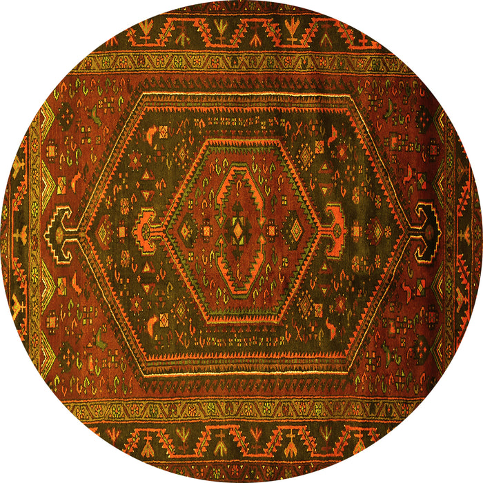 Round Persian Yellow Traditional Rug, tr678yw
