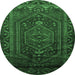 Round Machine Washable Persian Emerald Green Traditional Area Rugs, wshtr678emgrn