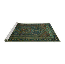 Sideview of Machine Washable Persian Turquoise Traditional Area Rugs, wshtr678turq
