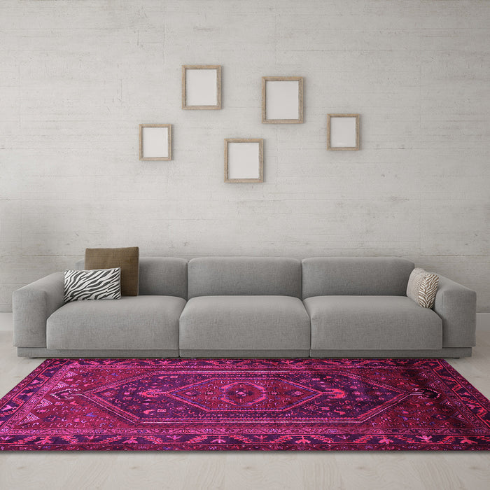 Machine Washable Persian Pink Traditional Rug in a Living Room, wshtr678pnk