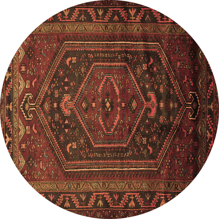 Round Persian Brown Traditional Rug, tr678brn