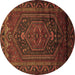 Round Persian Brown Traditional Rug, tr678brn