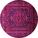 Round Machine Washable Persian Pink Traditional Rug, wshtr678pnk