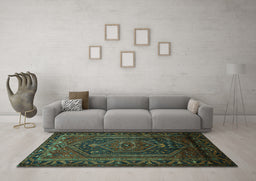 Machine Washable Persian Turquoise Traditional Area Rugs in a Living Room,, wshtr678turq